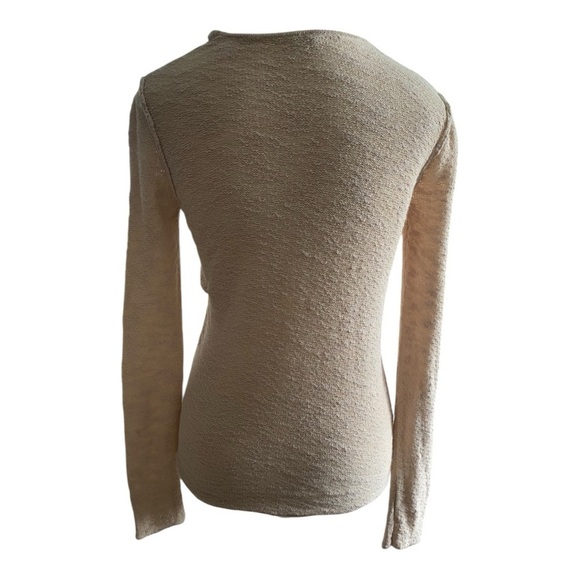 Free People deep v-neck cream long sleeve cotton linen women’s cozy top Sz XS - Picture 4 of 8